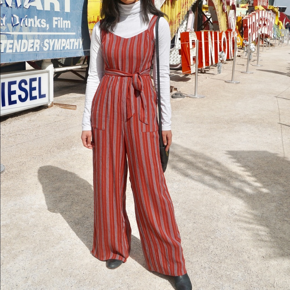 American Eagle Rust Striped Jumpsuit